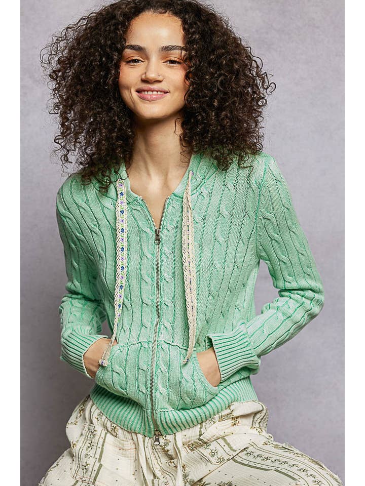 Pol Clothing - Wholesale Hoodie - Women's - Full Sleeve Solid Acrylic Sweater Hoodie Zip Up Knit Top44