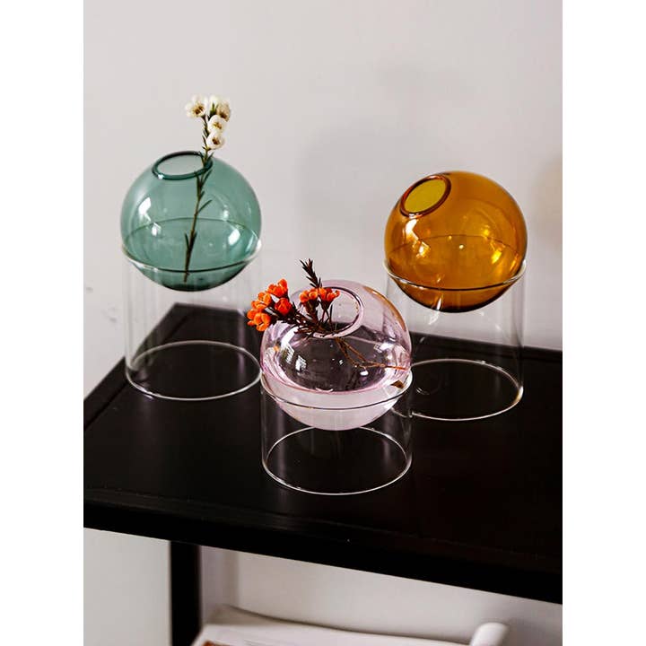 TUTU Home - Wholesale Vase - "Round" Yellow Glass Hydroponic Vase2