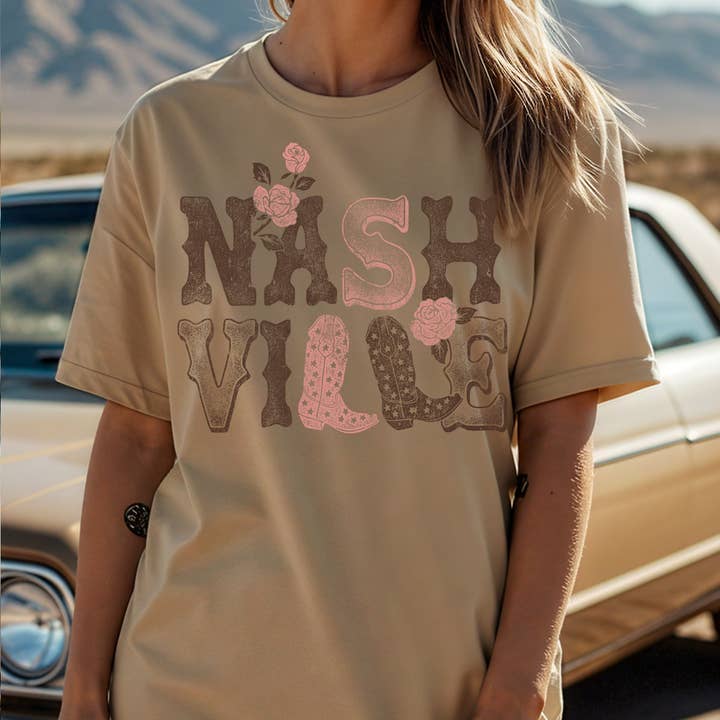 Women Nashville Graphic Print Short Sleeve Top for wholesale by Amused by Blue