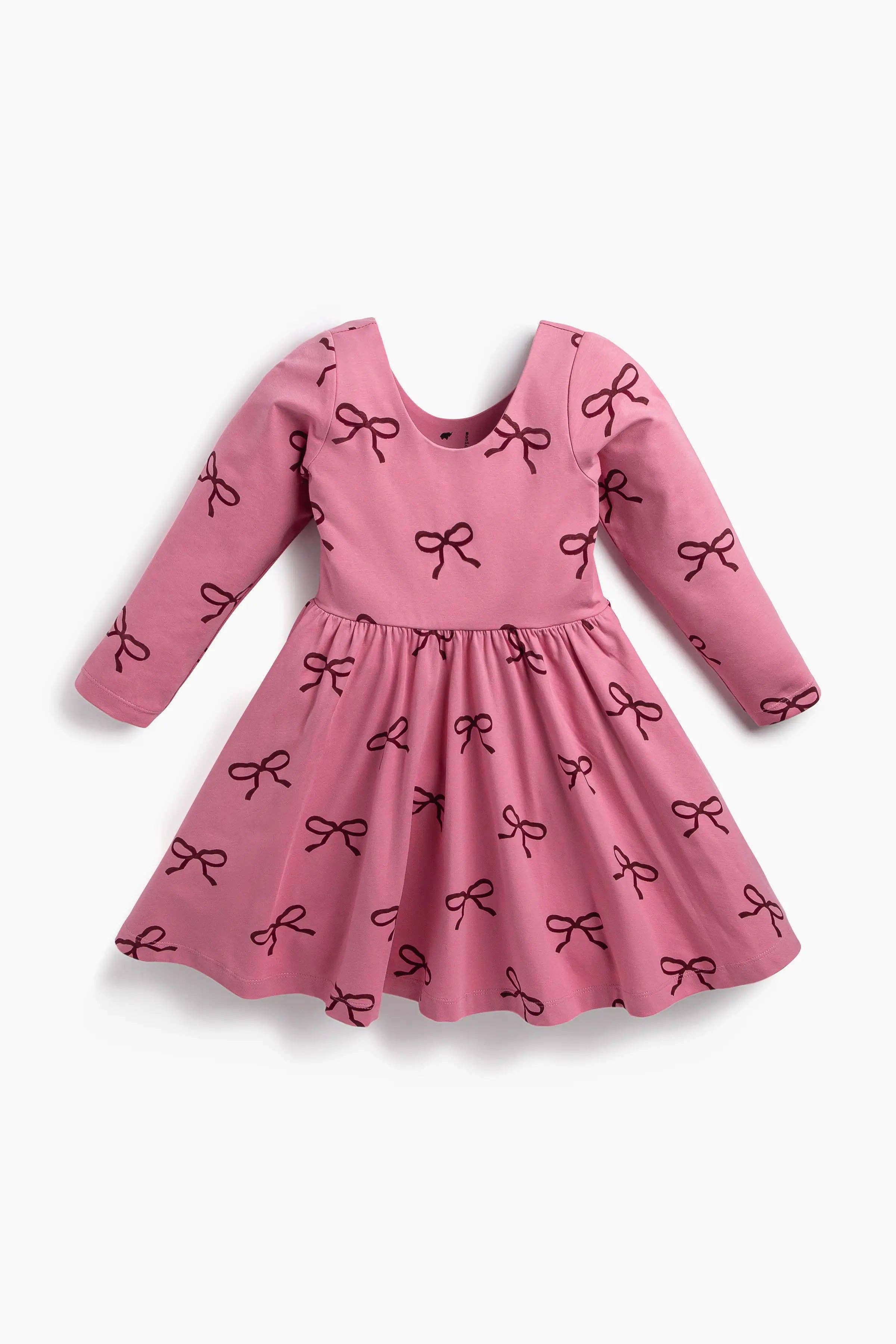 Monica + Andy - Wholesale Dress - Kids - Back to School Long Sleeve Let's Dance Dress_Pink Ribbons
