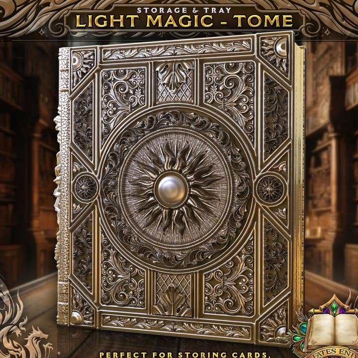 American Carver LLC - Wholesale Dice - Light Magic Storage Tome for TTRPG, MTG, Pokemon, D&D Gaming0