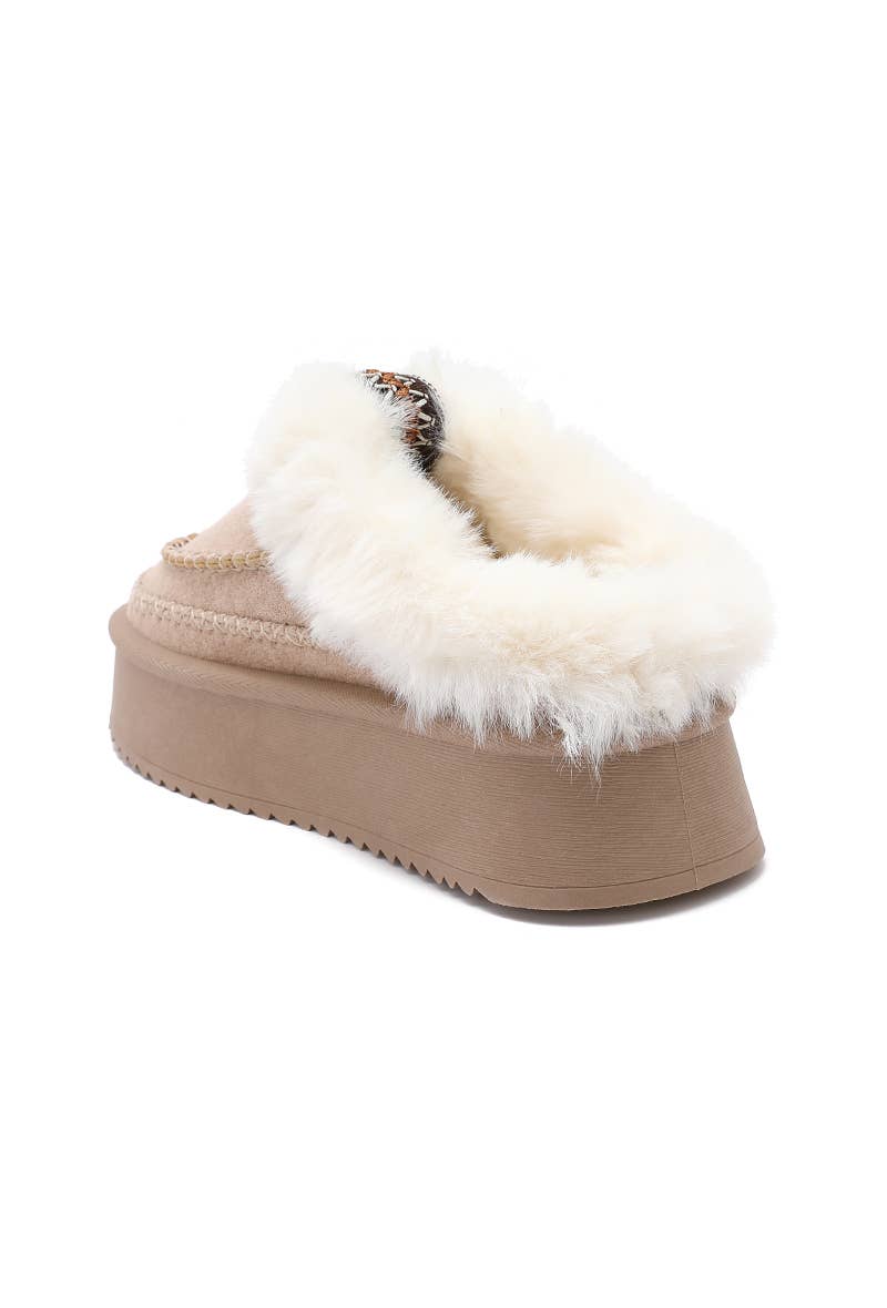 Joia Paris - Wholesale Mules - Women's - Fur-lined mules with thick sole and braided strap RU-2129