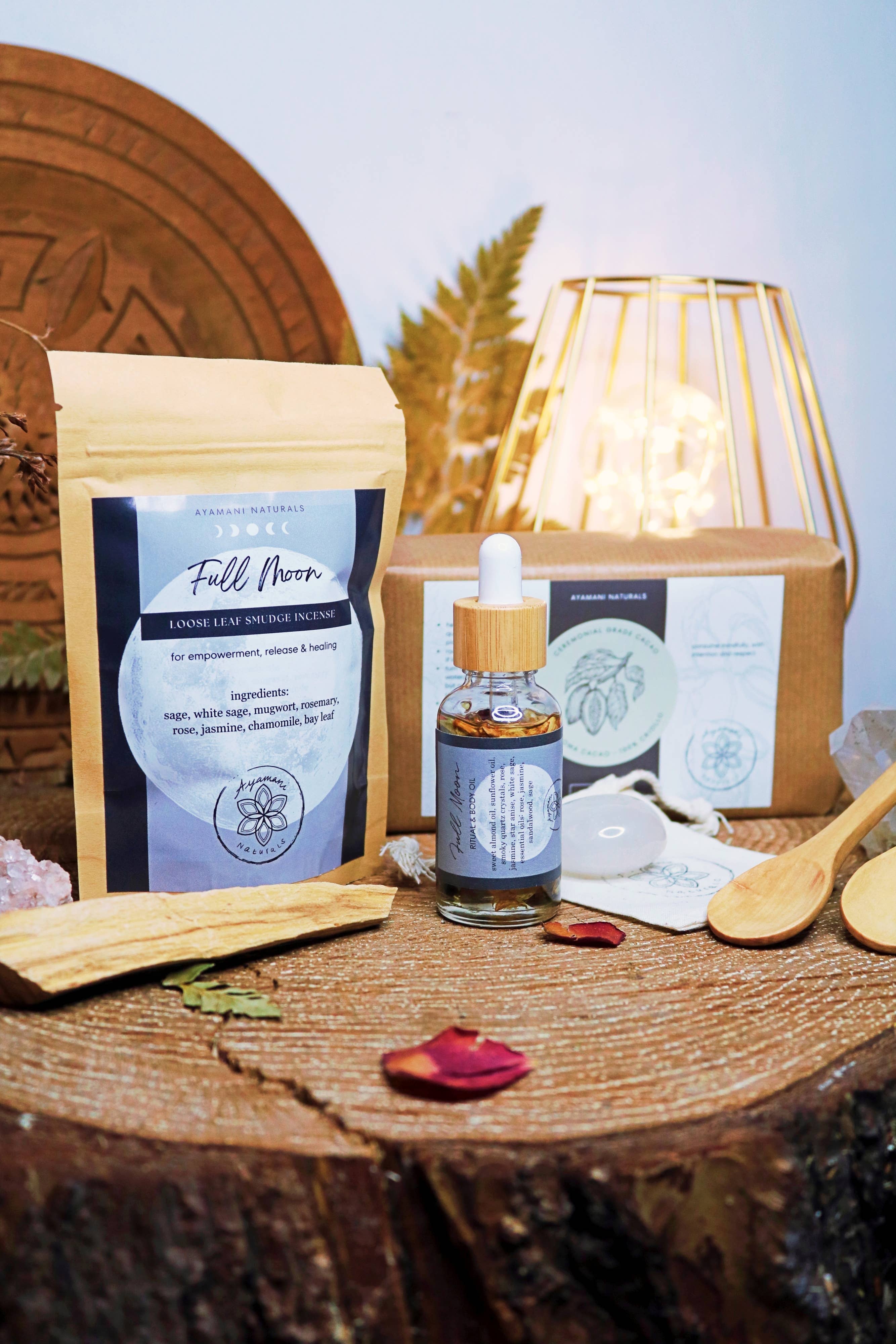 Ayamani Naturals - Vente Pierre et cristal de spiritualité - Coffret Cadeau Cérémonie Cacao Pleine Lune | Kit Cacao Rituel Brut1