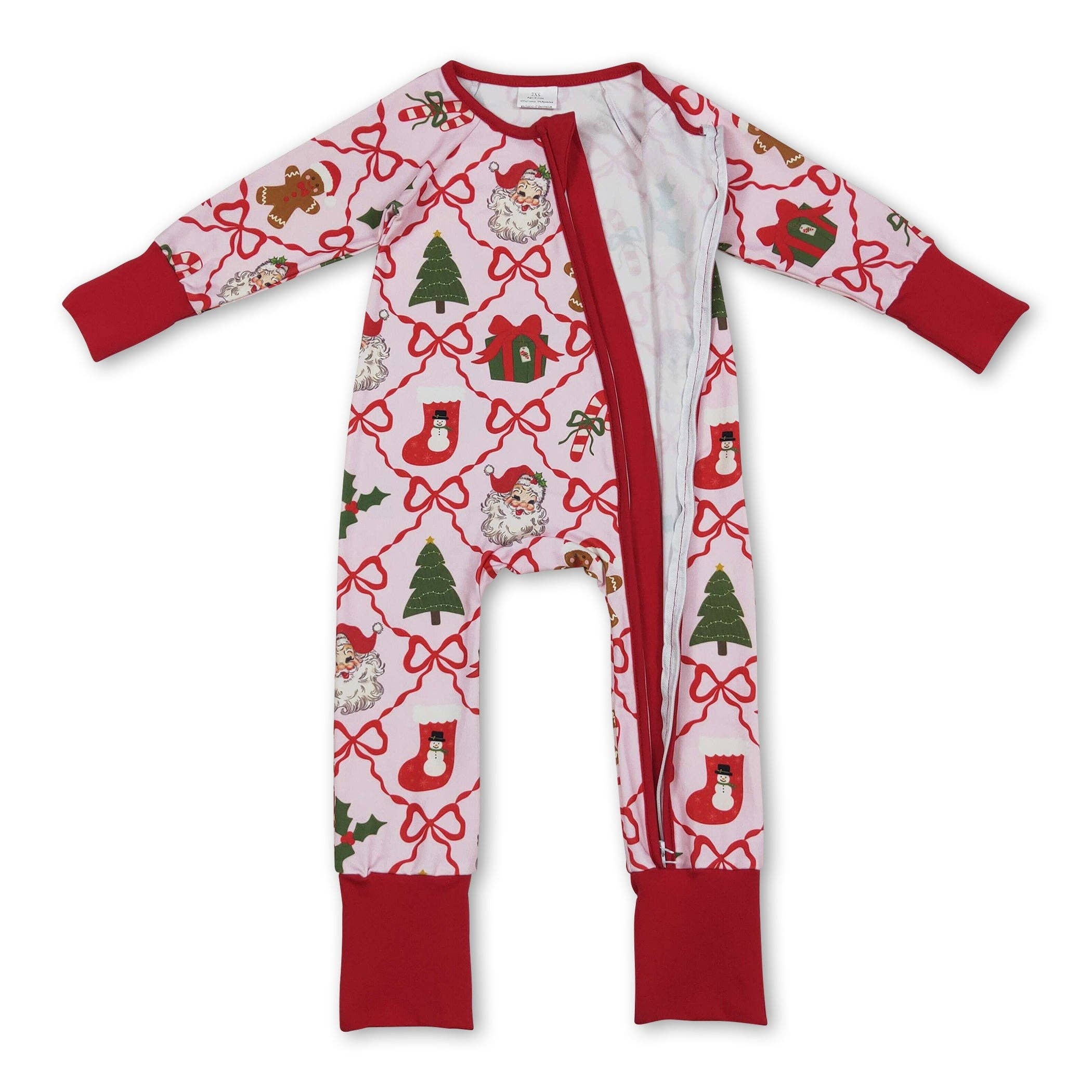 Yawoo Garments - Wholesale Jumpsuit - Baby - Red bow santa gingerbread baby Christmas zipper romper2