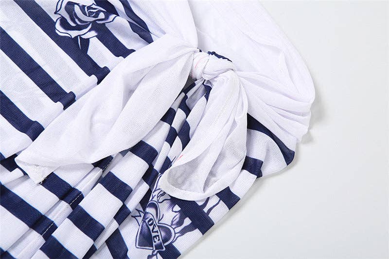 BLUE MB FASHION TATTOO MESH LONG SLEEVE SKIRT 2 PCS SET 3394LY for wholesale on Faire8