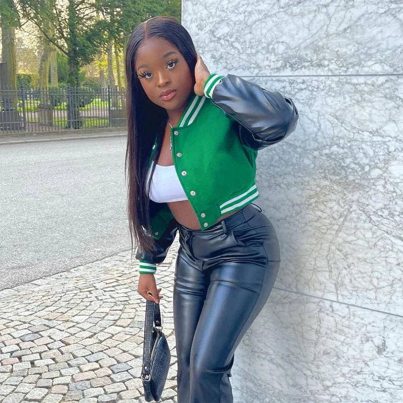 MB Fashion Wholesale - Wholesale Varsity/Baseball Jacket - Women's - MB FASHION CROPPED BUTTON DOWN JACKET 6466R10