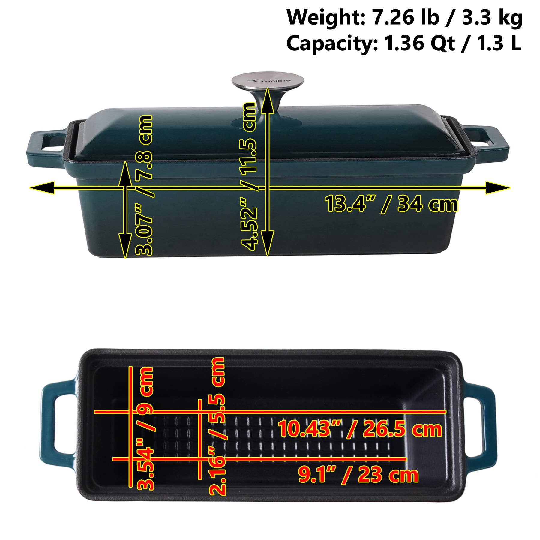 Crucible Cookware - Wholesale Bread Pan - Enameled Cast Iron Bread Pan with Lid - Dark Teal Blue 1