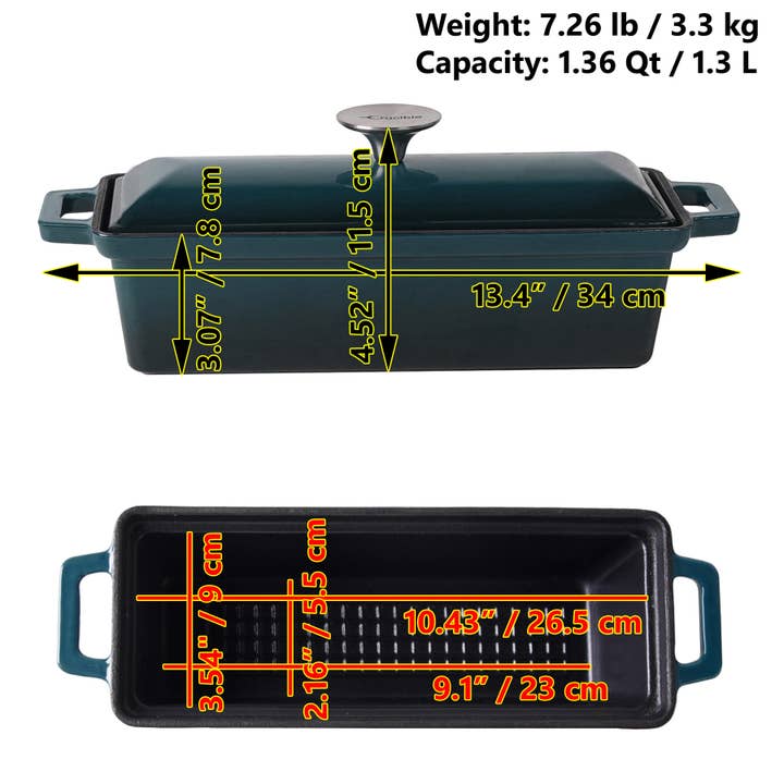 Crucible Cookware - Wholesale Bread Pan - Enameled Cast Iron Bread Pan with Lid - Dark Teal Blue 1