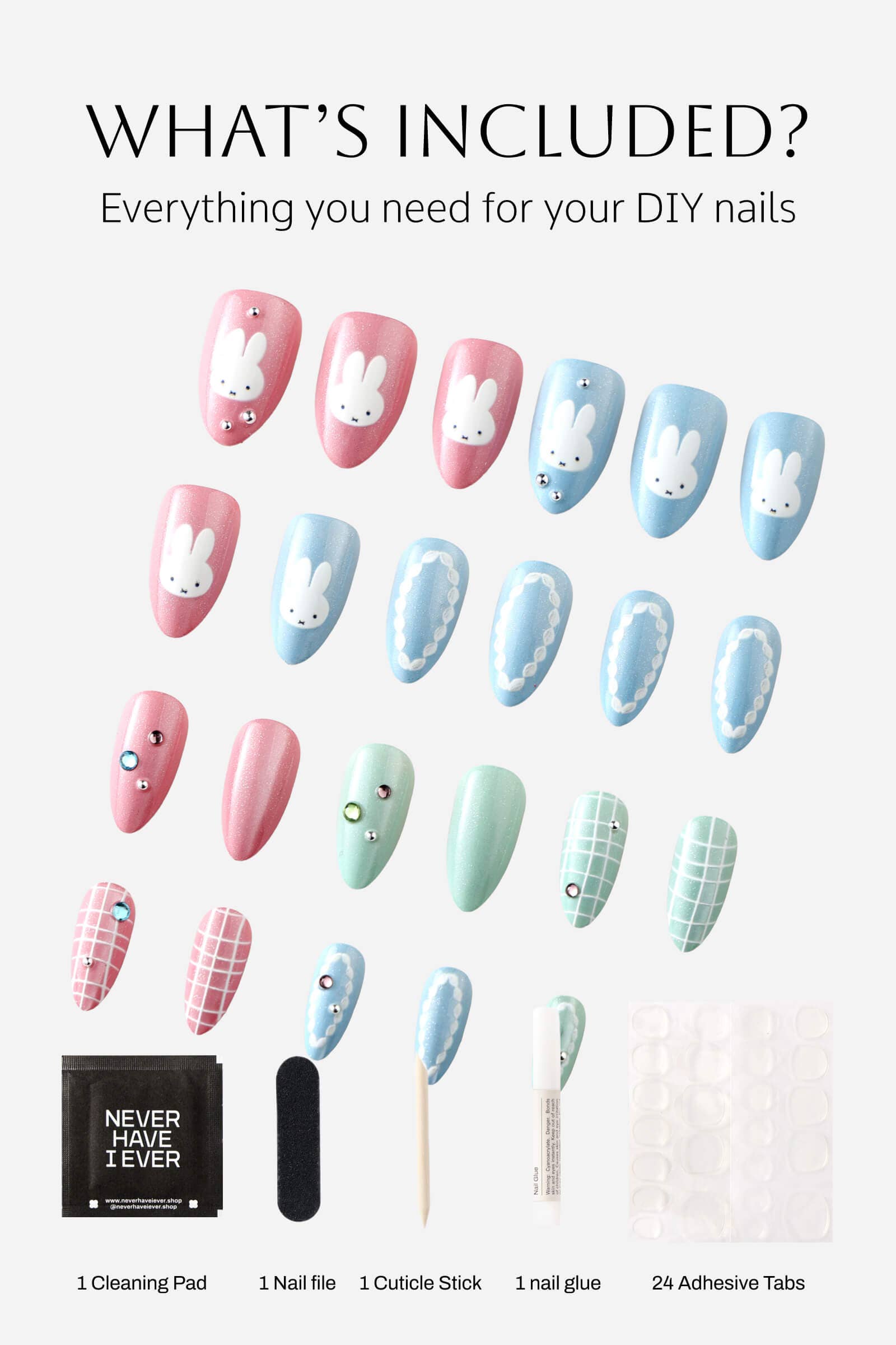 Never Have I Ever - Wholesale Press-On/Fake Nails - PASTEL MIFFY - ALMOND PRESS-ON NAILS1