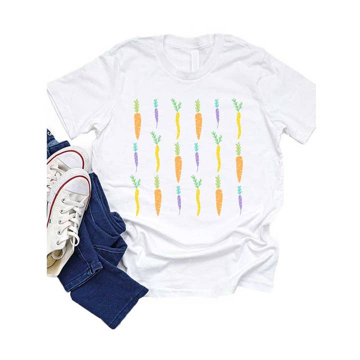 Boho Easter Carrot Grid Kids Graphic Tee for wholesale by Kids By Kissed Apparel