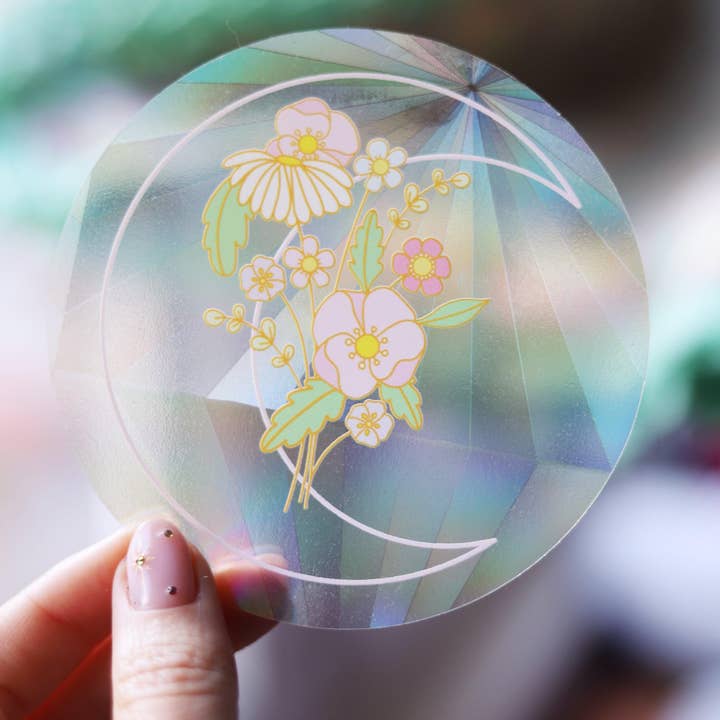 Poulette Magique - Wholesale Suncatcher - Suncatcher Sticker "Flower Moon" β Rainbow Maker