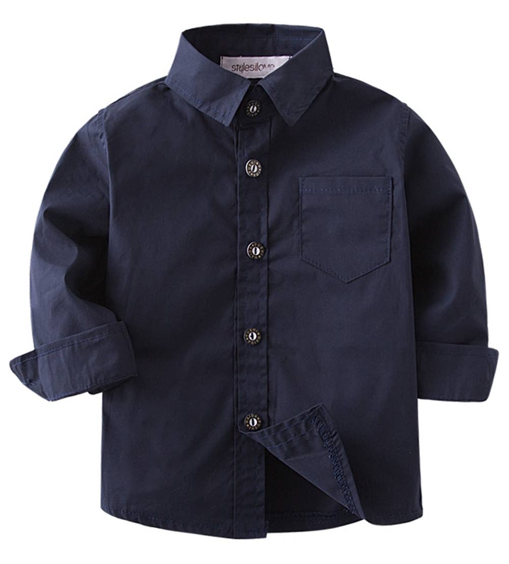 Fennco Styles - Wholesale Button Down Shirt - Kids - Navy Blue Cotton Button-Down Shirt – Baby & Toddler2