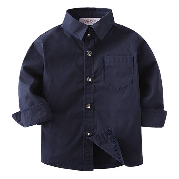 Fennco Styles - Wholesale Button Down Shirt - Kids - Navy Blue Cotton Button-Down Shirt – Baby & Toddler2