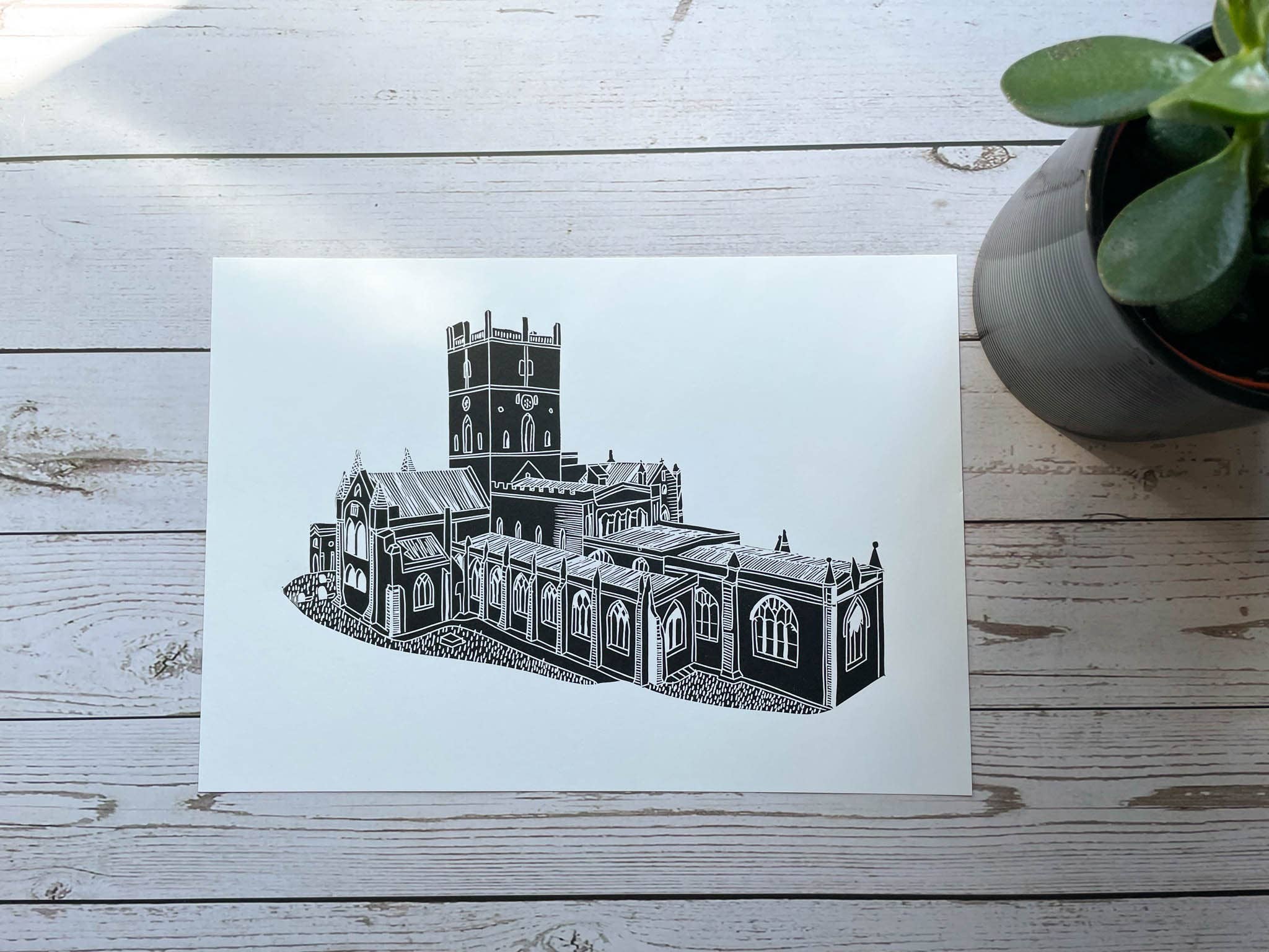 Georgina Doodles - Wholesale Art Print - St Davids Cathedral A4 Lino Print | Welsh Church Art Linocut5