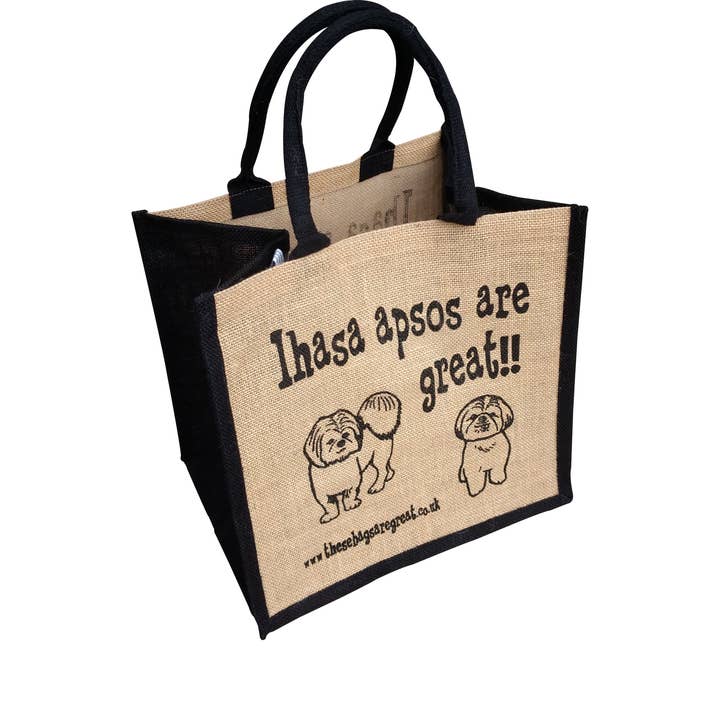 Lhasa Apsos are Great Bag - Jute Shopping Bag Gift Dog Breed for wholesale by These Bags are Great