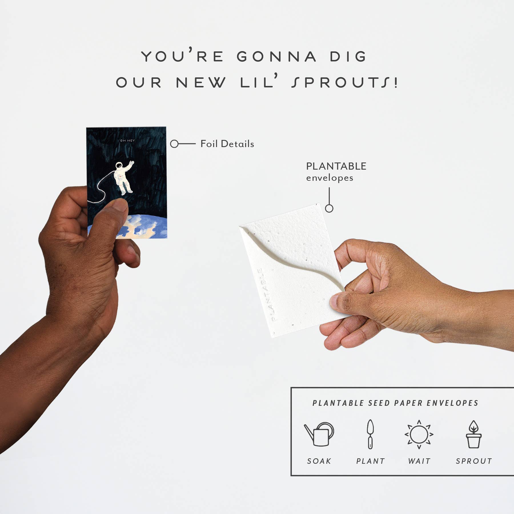 Seedlings - Vente Cartes d'amitié - Astronaute Sprout - Mini Carte de Vœux d'Amitié 2,5" x 3,5"3