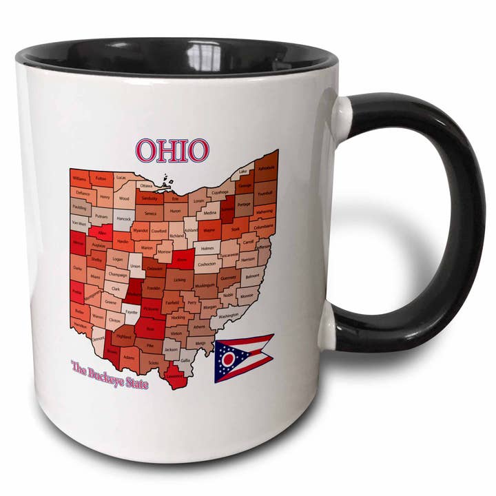 11oz zweifarbige schwarze Tassenkarte, Flagge und Spitzname von Ohio mit für den Großhandel von 3dRose