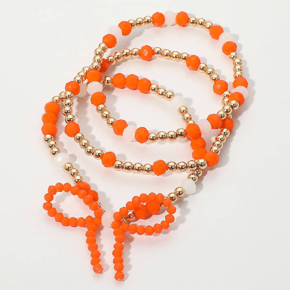 Sensibling Corp. - Wholesale Jewelry Set - 3PCS - Sports Team Theme Colored Bow Accent Faceted Beaded Stretch Multi Layered Bracelets5