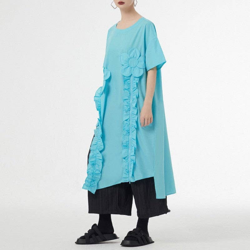 UZ Wholesale Store - Wholesale Dress - Women's - Korean Style Floral Patch Short Sleeve Shirt Dress8