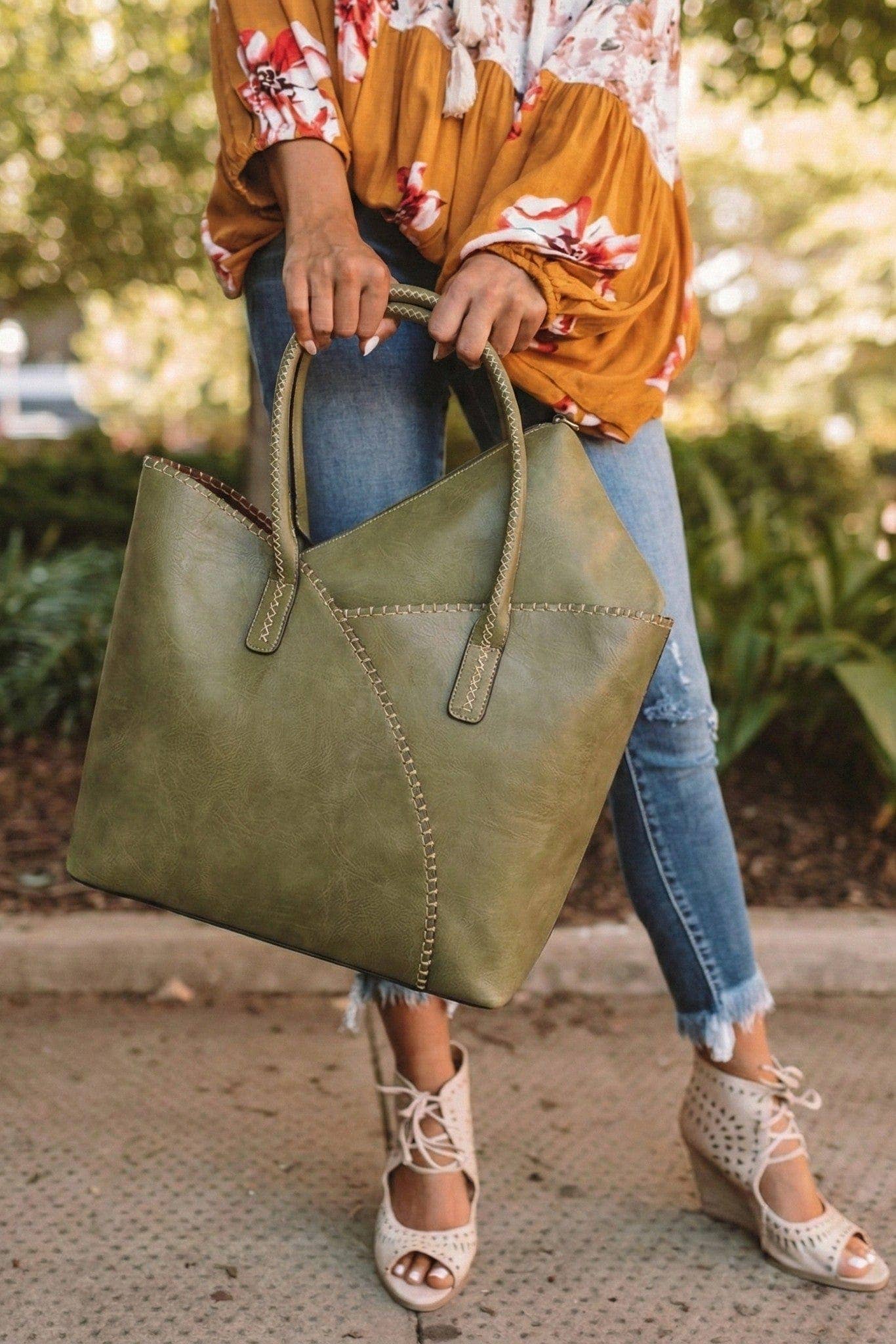 MiMi Wholesale - Wholesale Tote Bag - Women's - COL001-2 2-in-1 Stitch Trim Detail Shoulder/Tote Set Bag7