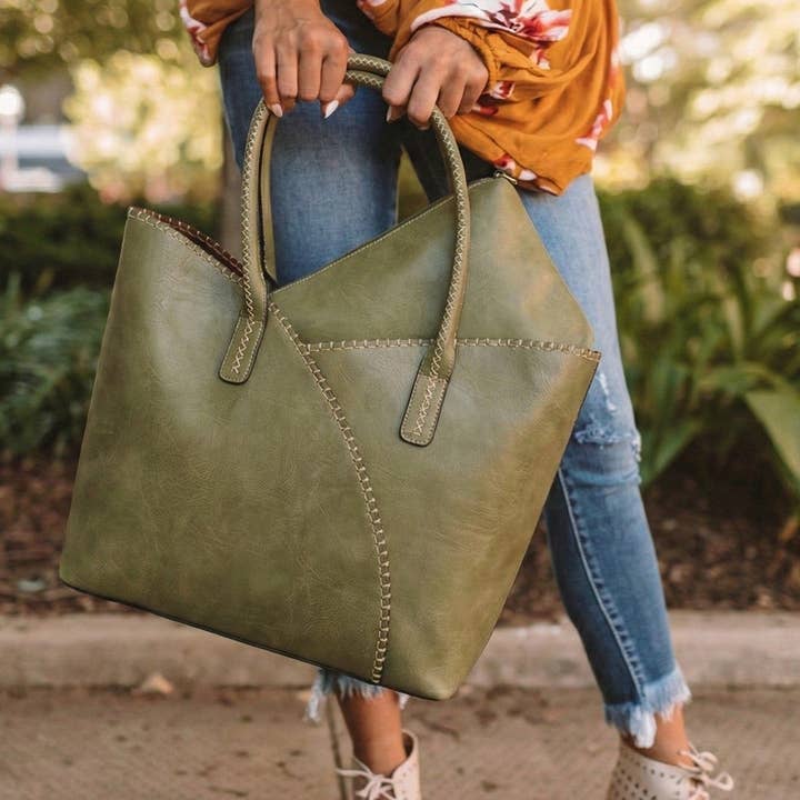 MiMi Wholesale - Wholesale Tote Bag - Women's - COL001-2 2-in-1 Stitch Trim Detail Shoulder/Tote Set Bag7