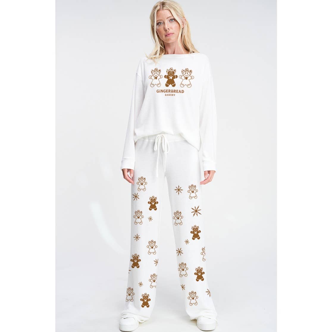 Phil Love – Conjuntos Casual - Mulher por atacado – Conjunto de roupa de lounge macia com estampa natalícia6