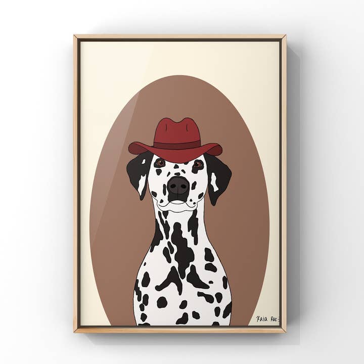 Surf Cowboy - Vente Affiche d'art - Impression d'art western en forme de cowdog dalmate0