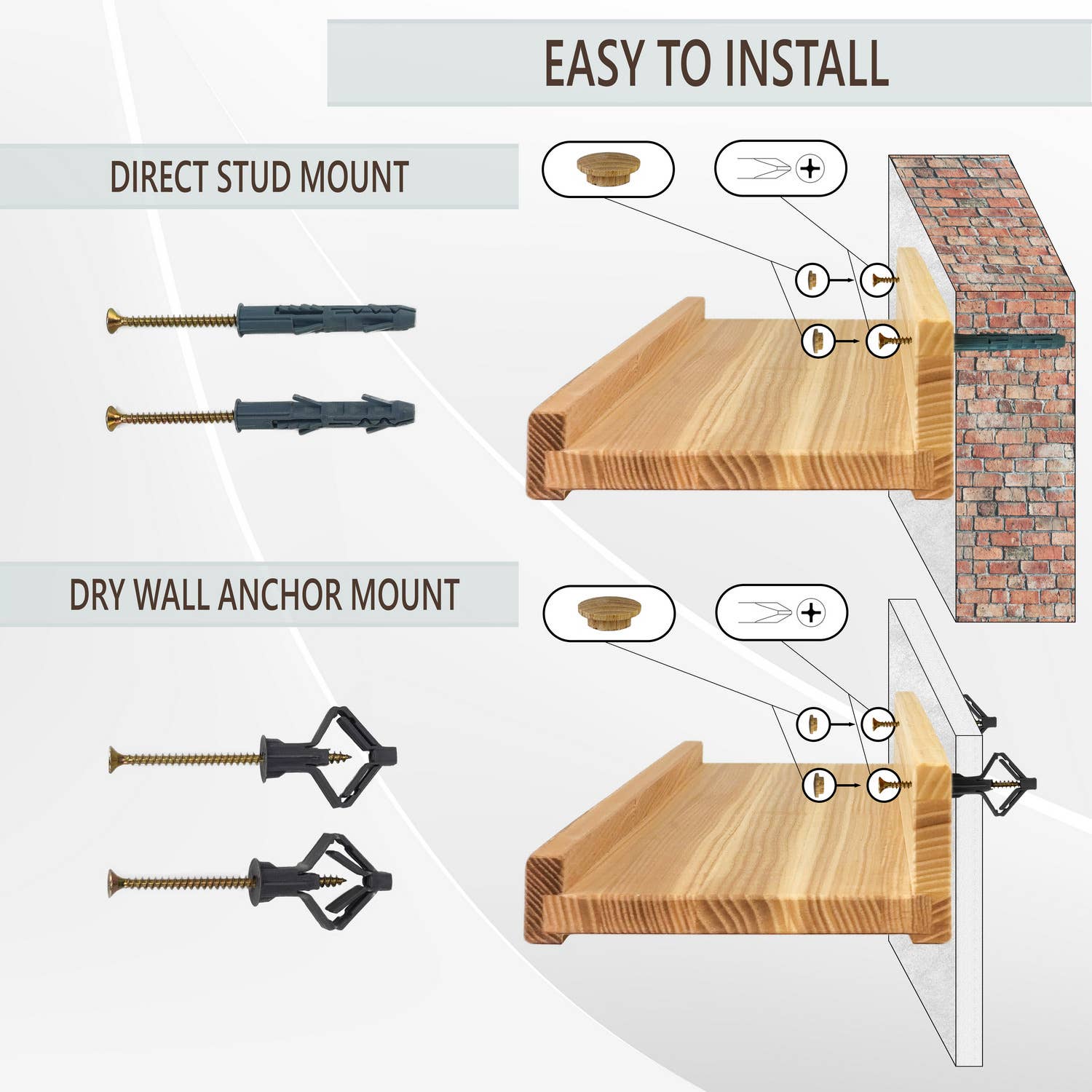 Wood Wedge - Vente Étagères murales - Étagères murales flottantes en frêne naturel avec rebord, lot de 2, 91 cm7