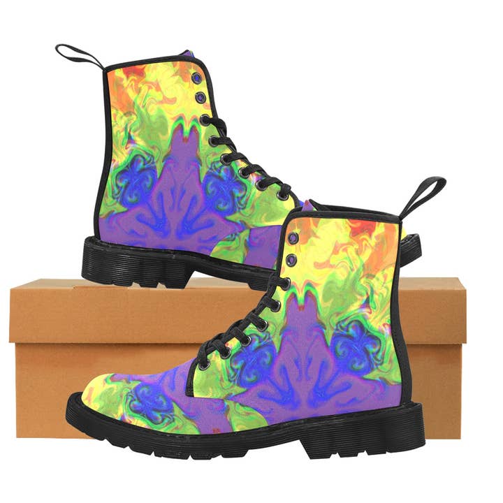 Tie-dye splatter women's combat boots for wholesale by ShawnnaRaeArt