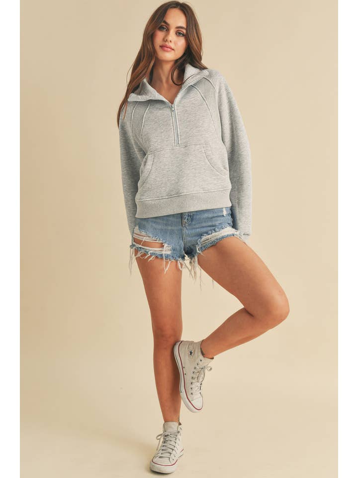 AEMI + CO - Wholesale Sweatshirt - Women's - 950CK Dove Funnel Neck Half Zip 5100