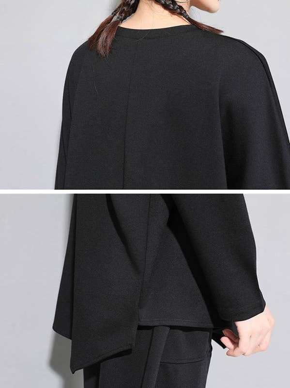 Sheer Trend - Wholesale Tunic - Women's - Black&White Asymmetric Zipper Split-Joint Loose T-Shirt Tops7