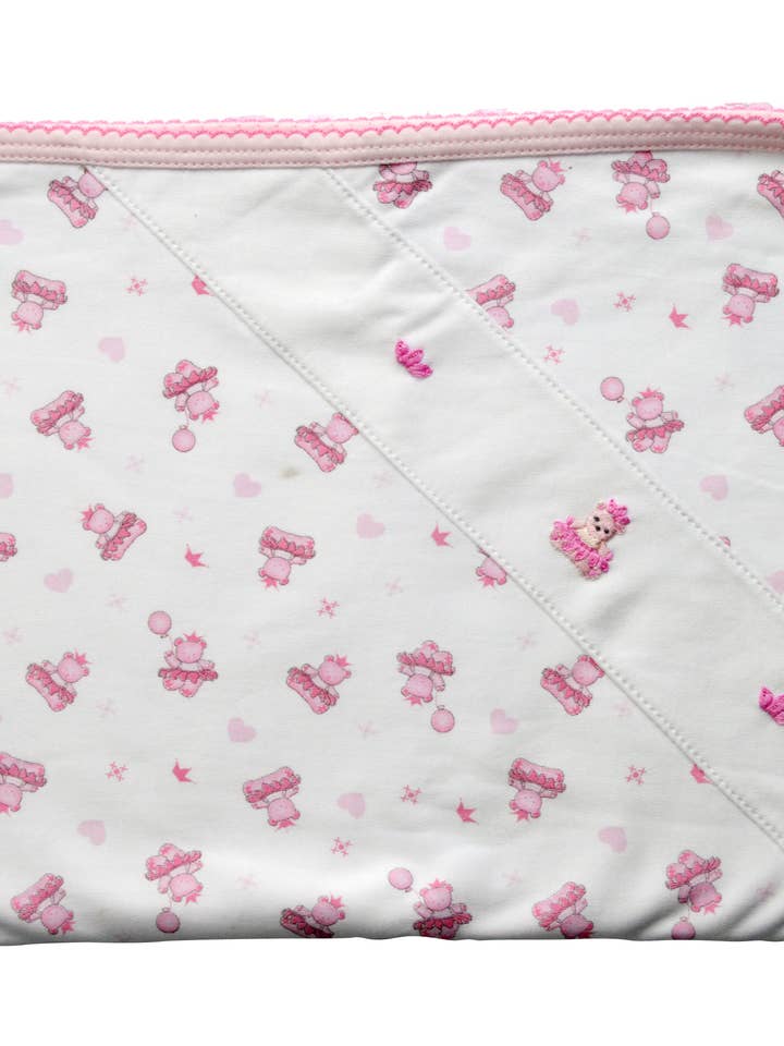 Pink King Bear Pima Cotton Baby Blanket for wholesale by Baby Threads