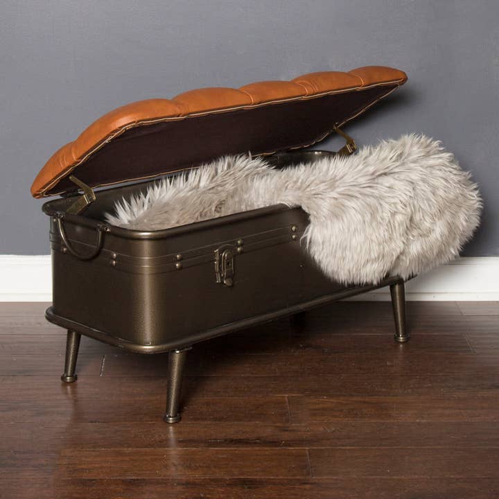 17"H Nellie Tan Tufted Faux Leather Storage Bench and other Purchase Wholesale bed in a bag. Free Returns & Net 60 Terms on Faire trending on Faire.