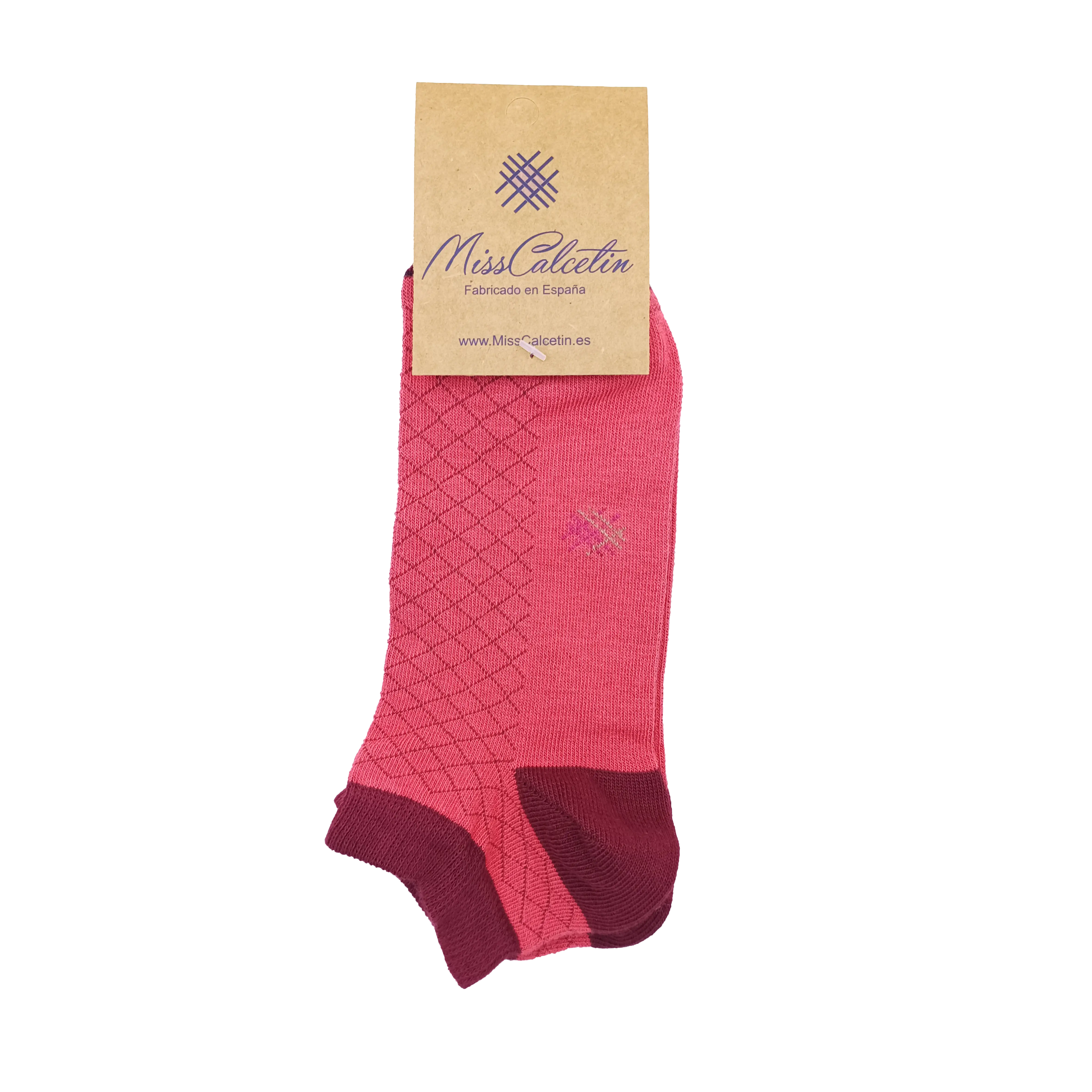 Écarlate-Bordeaux Chaussettes cheville MissCalcetin motif losanges corail-bordeaux en vente sur Faire0