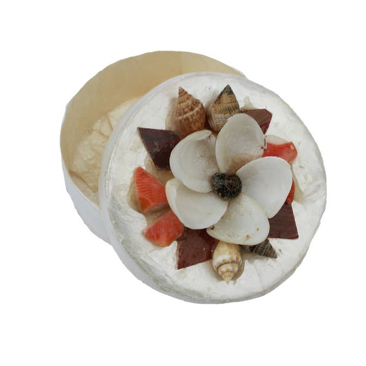 California Seashell Company - Wholesale Jewelry Box/Organizer - 2" Circle Capiz Shell with Flower Design - Trinket Box1