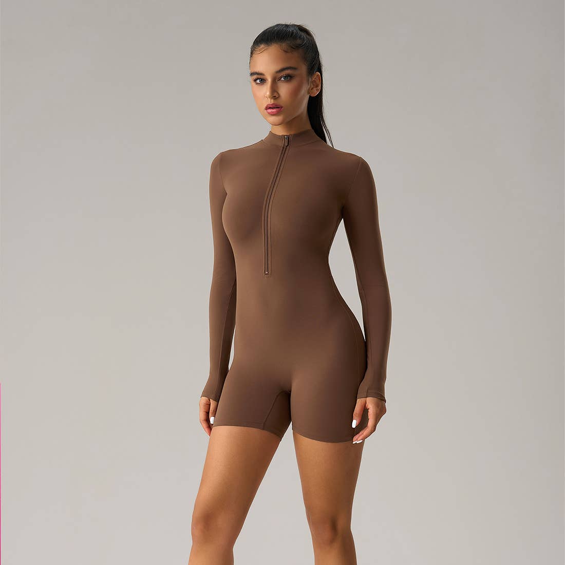 Sodalemon - Wholesale Unitard - Women's - Women Long-Sleeved Zip Workout High-Elasticity Yoga Bodysuit9