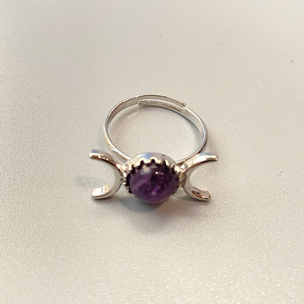 VIE – wholesale Single stone/solitaire ring – Adjustable Triple Moon Ring with 0.5cm Gemstone1