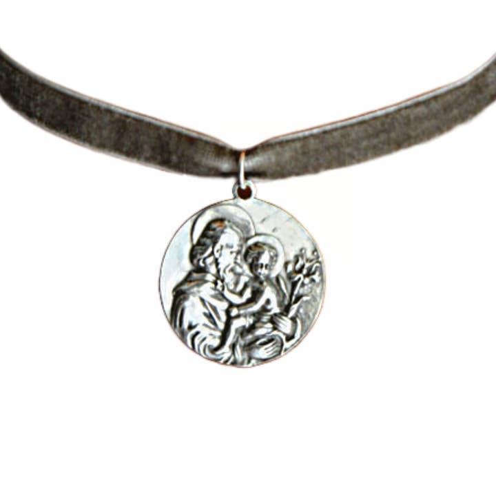 Silver-Plated Saint Joseph & Baby Jesus Medal Velvet Necklace 18-inch and other Purchase Wholesale st joseph medal. Free Returns & Net 60 Terms on Faire trending on Faire.