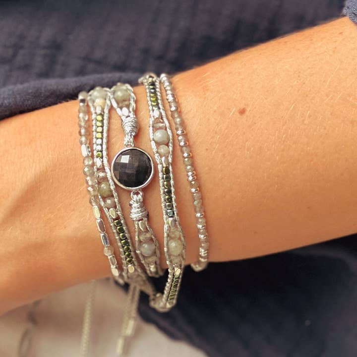 Bracelet à 3 anneaux America Silver Gemstone pour la vente par Boho Betty