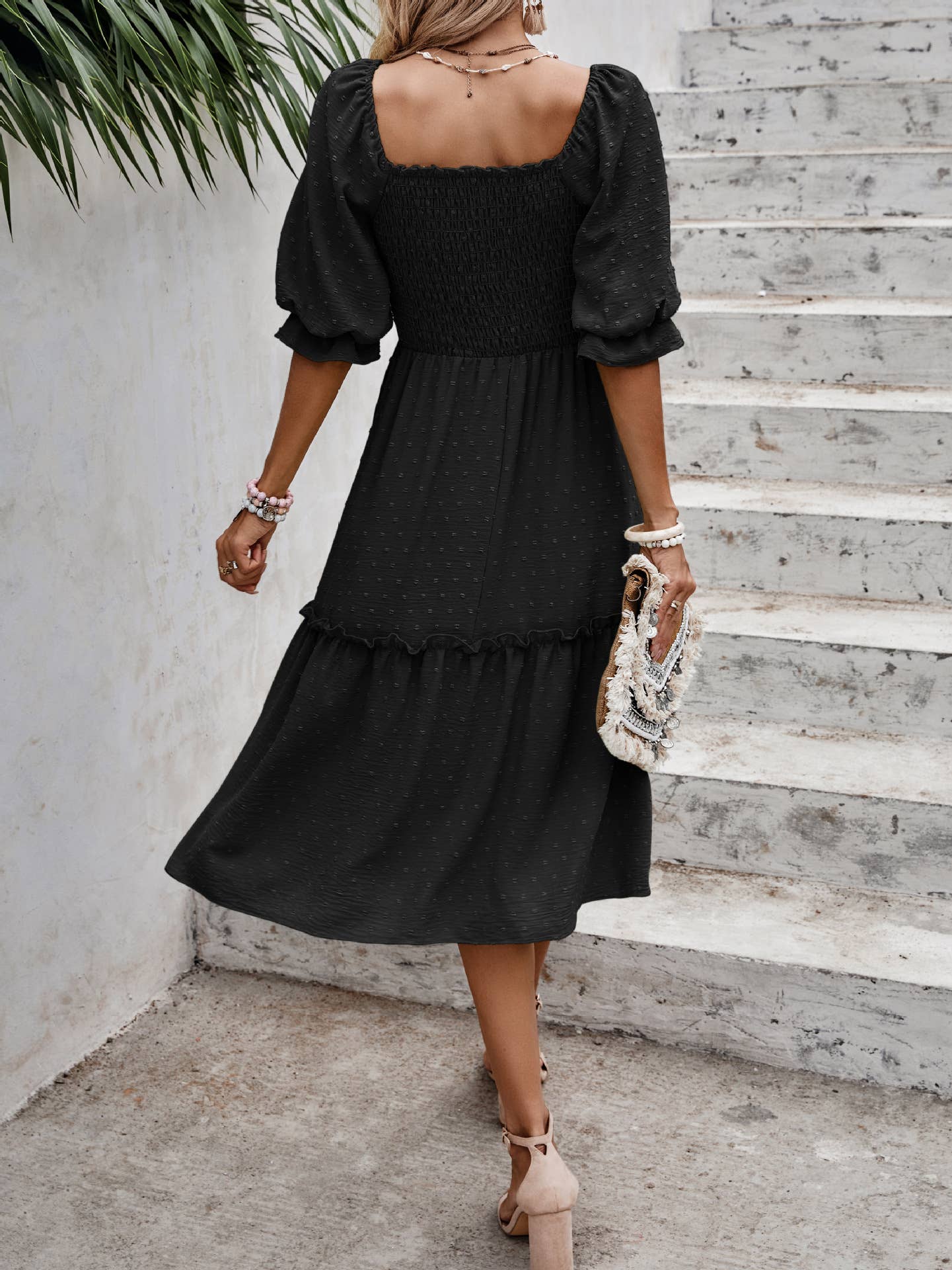 eLook – Großhandel Kleid – Damen – SZ1-DR6227 Swiss Dots Gemustertes Midikleid mit halben Ärmeln31