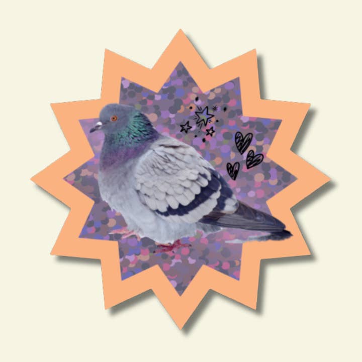 Disco Pigeon Glitter Vinyl Sticker for wholesale by Shellflower