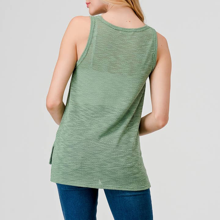 Heimious - Wholesale Tank Top - Women's - Slub Texture Tank Top w/ Side Slits, T467