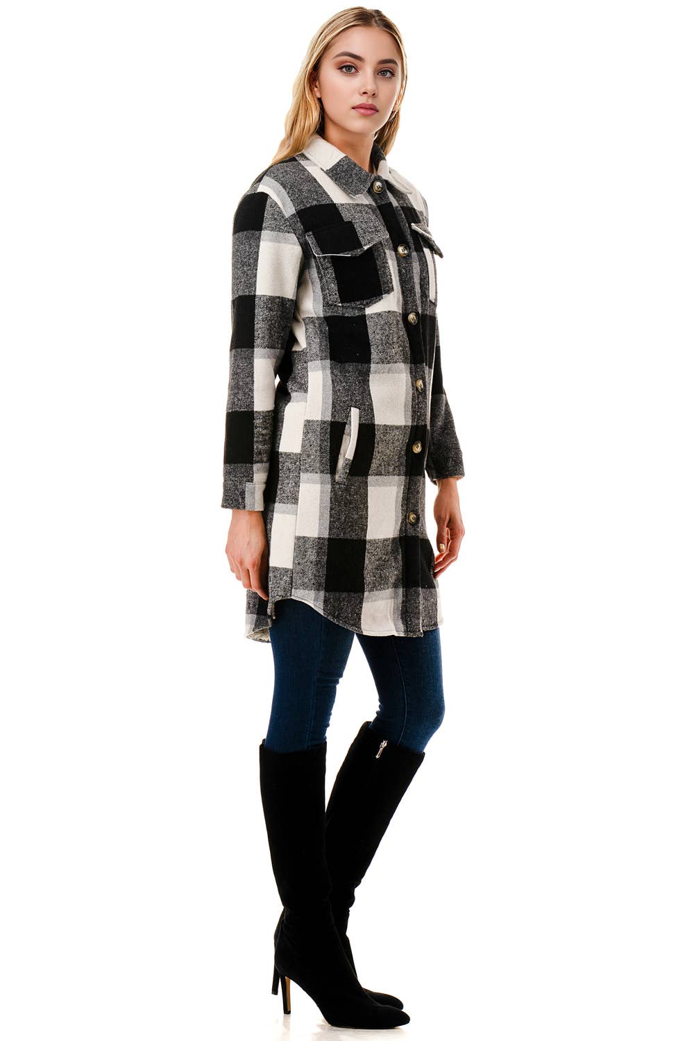 Color 5 - Wholesale Shirt Jacket/Shacket - Women's - Fur lined long fit flannel jacket shacket big checker plaid 4