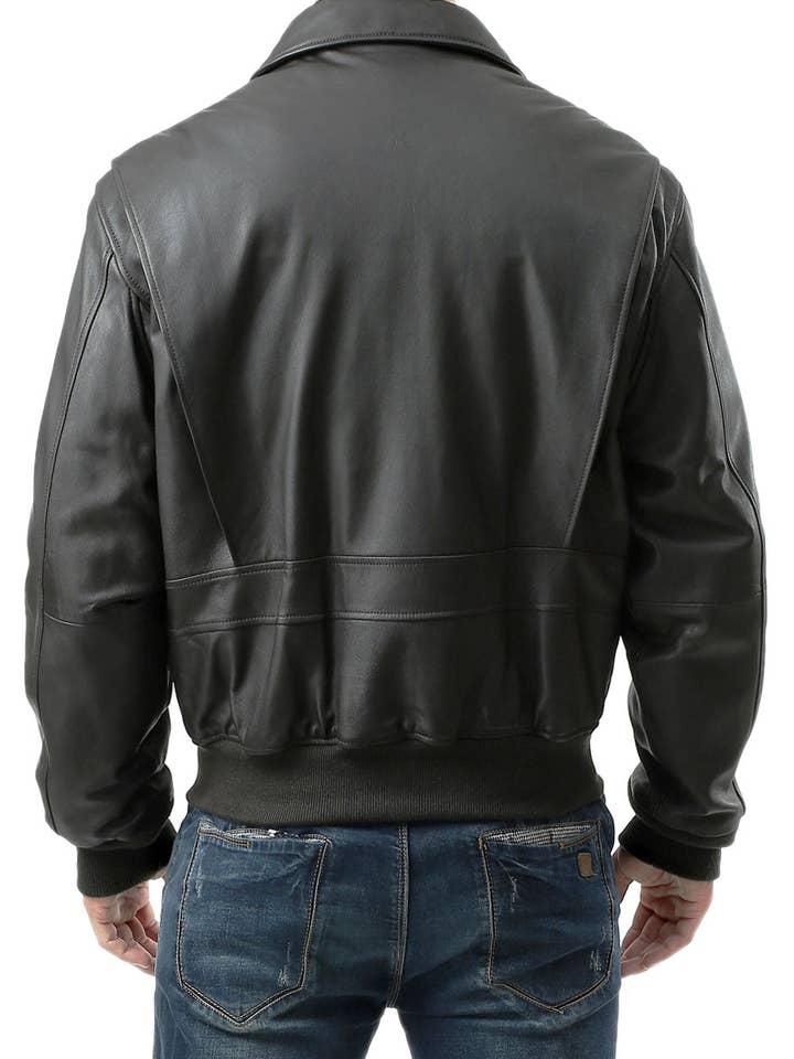 Dark Brown Landing Leathers Men Air Force G-2 Goatskin Leather Flight Bomber Jacket for wholesale on Faire