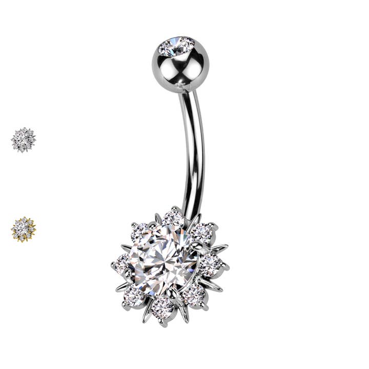 Belly Button Piercing with Crystal - Flower-PD-221 for wholesale by Awaken