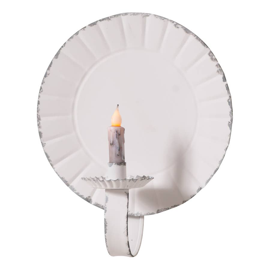 Irvin's Tinware - Wholesale Candle Holder - Large Round Candle Sconce in Rustic White1