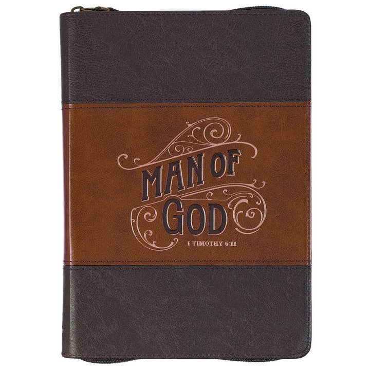 Christian Art Gifts - Wholesale Journal/Diary - Journal Classic Zip Brown Two-tone Man of God 1 Tim. 6:11