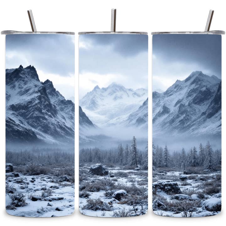 Gobelets en acier inoxydable 20oz Alpha Printing - montagnes enneigées pour la vente par Alpha Wholesale