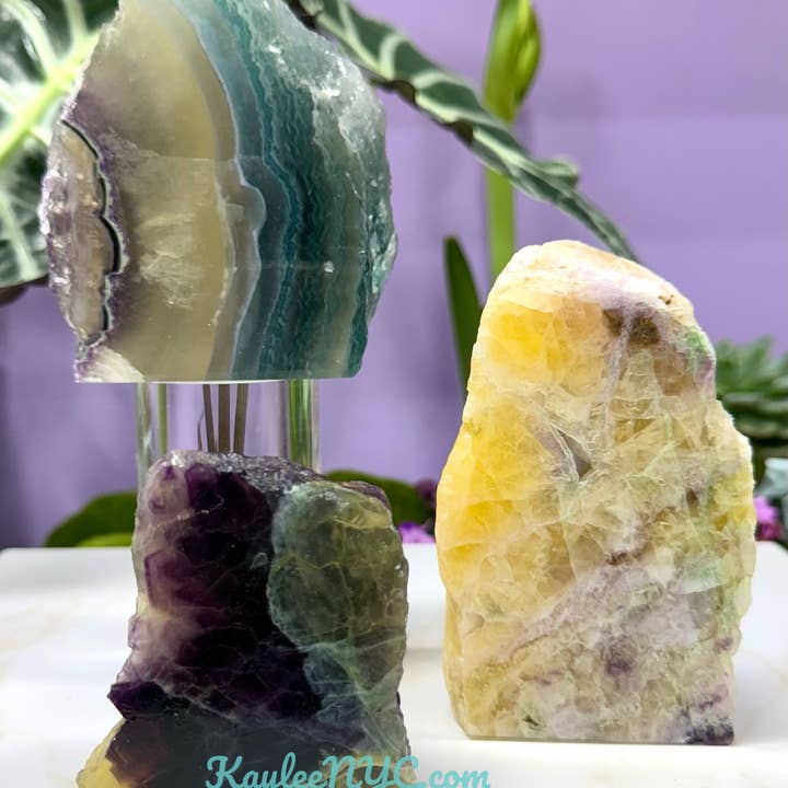 KayleeNYC - Wholesale Spiritual Stone/Crystal - 3-4 pcs Natural Rainbow Fluorite semi Polished Slabs