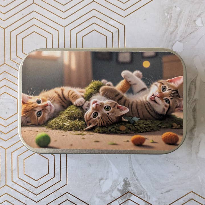 Catnip Tin with 1/3rd oz of freshly sealed catnip. for wholesale by Catnipporium